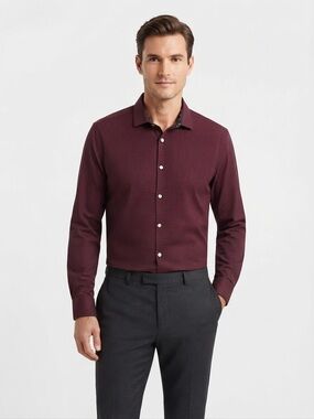 Ted Baker London Men's XL Long Sleeve Button-Down Shirt Burgundy Houndstooth